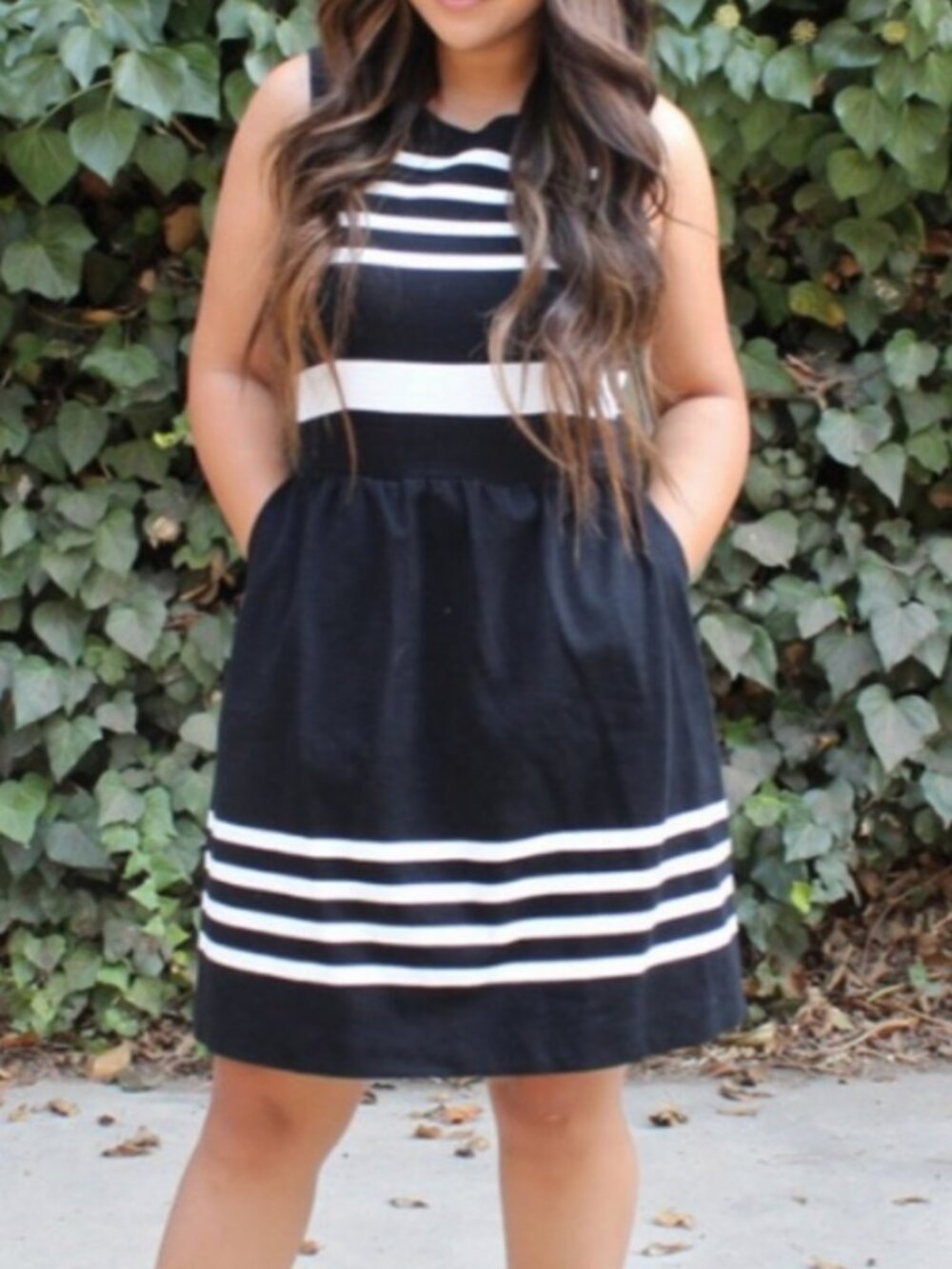 J. CREW Factory Striped Daybreak Dress Black White Sleeveless Mini Fit & Flare - Picture 5 of 16